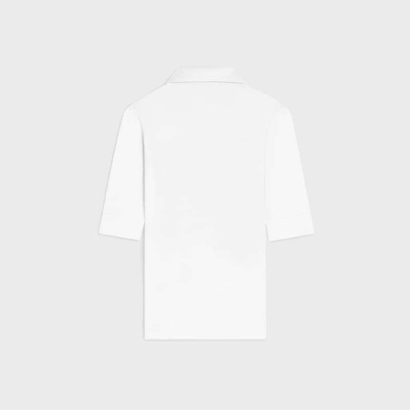 polo shirt IN ribbed cotton and silk - OFF WHITE / NAVY -  - 1 | CELINE