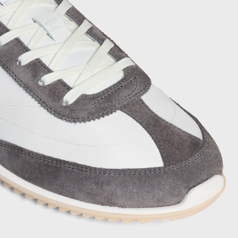 SNEAKER BAIXO COM CADARÇO CELINE RACER COM TRIOMPHE EM NYLON, COURO DE BEZERRO EM CAMURÇA E COURO DE BEZERRO - CINZA/BORGONHA - - 1 | CELINE