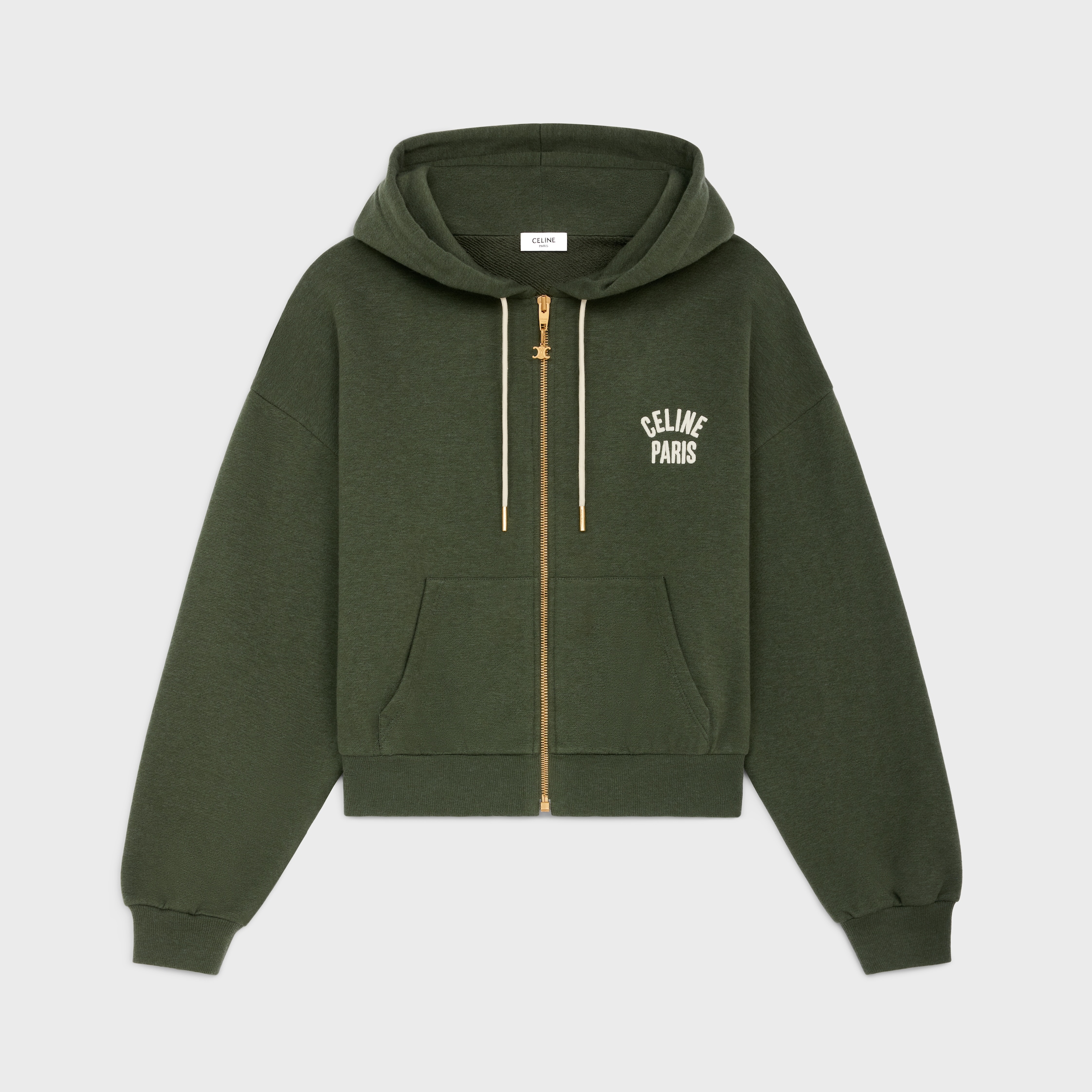 celine paris hoodie in cotton and cashmere - OLIVE / CREAM