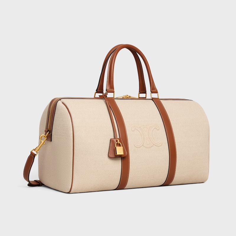 織物及牛皮革中號旅行袋 - 天然色 / 棕黃色 - 旅行用品 - 1 | CELINE