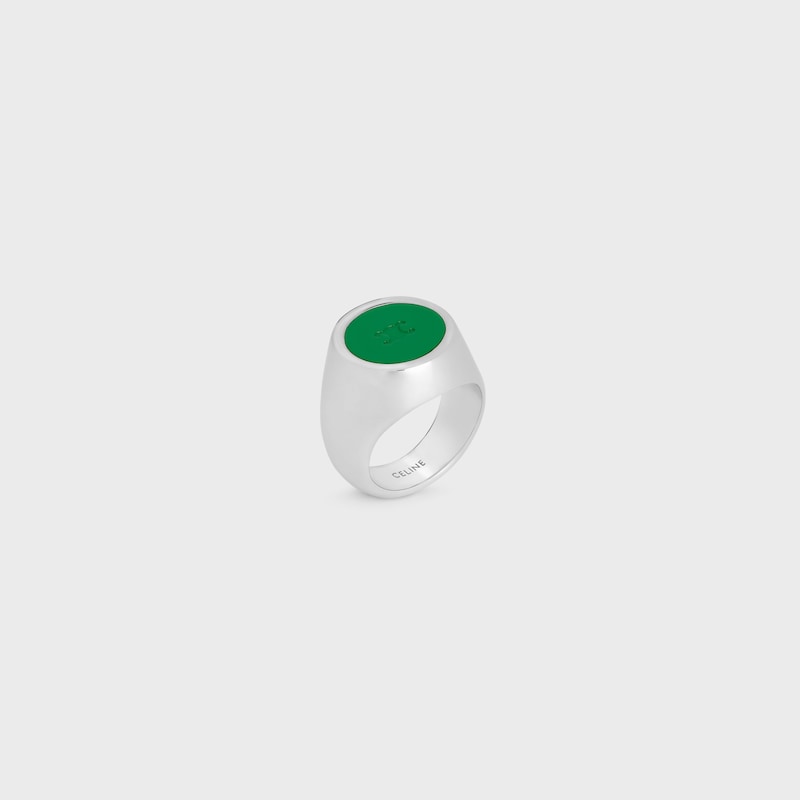 ANILLO DE SELLO TRIOMPHE DE BARNIZ Y LAT&Oacute;N CON ACABADO RODIADO - PLATEADO / VERDE CARRERA -  - 1 | CELINE