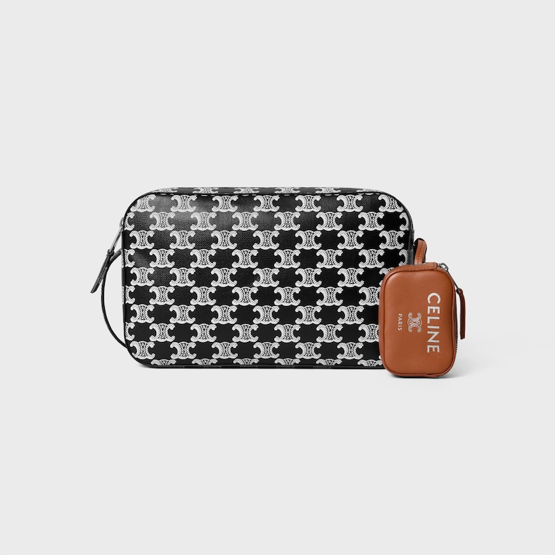 MESSENGER BAG WITH CHARM IN TRIOMPHE CANVAS AND SMOOTH LAMBSKIN - Black / White - CROSS-BODY BAGS - 1 | CELINE