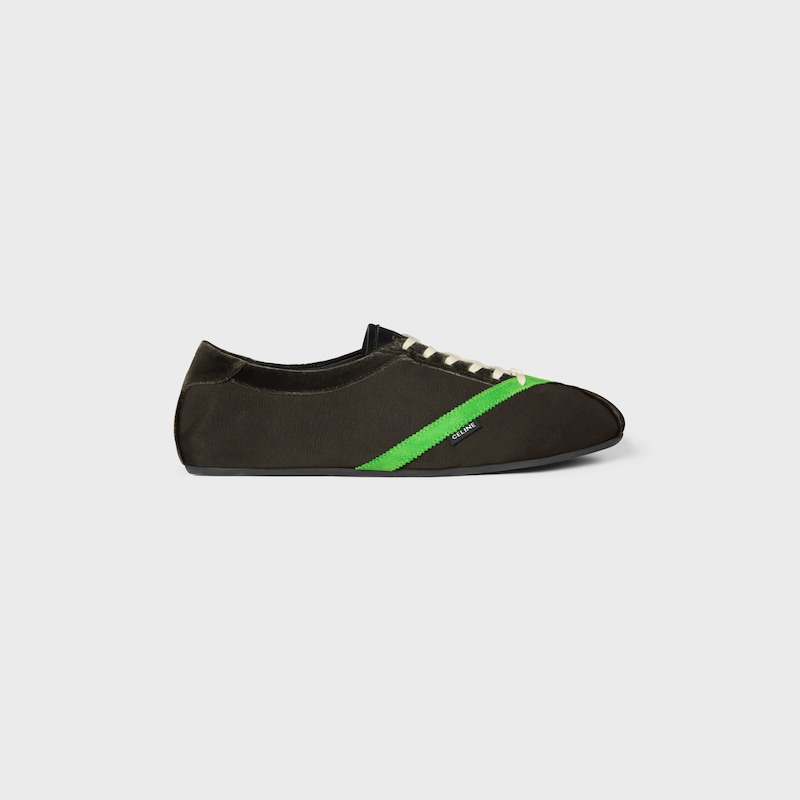 THE FLAT SNEAKER IN GROS GRAIN, VELVET, SUEDE GOATSKIN AND LAMBSKIN - BROWN / BRIGHT GREEN -  - 1 | CELINE