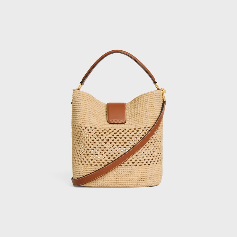 MEDIUM LOUISE BUCKET IN RAFFIA AND CALFSKIN - NATURAL / TAN - CLASSIC PANIER - 1 | CELINE