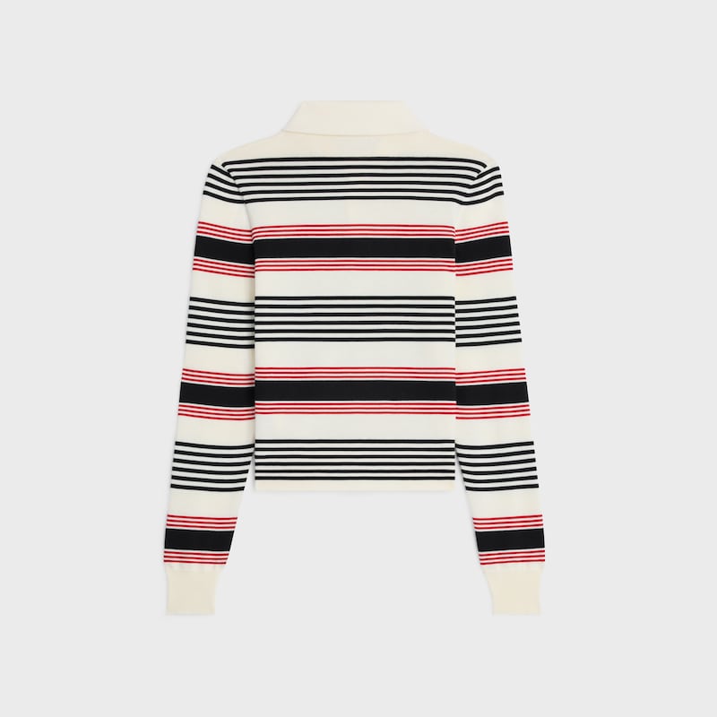 polo sweater IN striped cotton - WHITE/BLACK/RED -  - 1 | CELINE