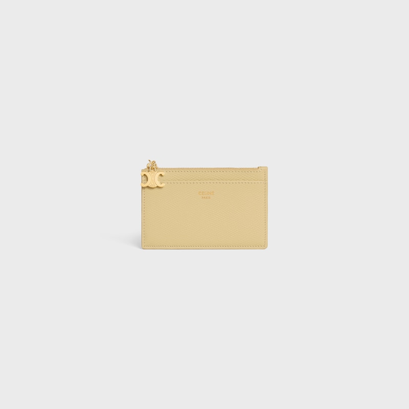ZIPPED CARD HOLDER TRIOMPHE CHARMS IN GRAINED CALFSKIN - SPRING YELLOW - COIN AND CARD HOLDERS - 1 | CELINE