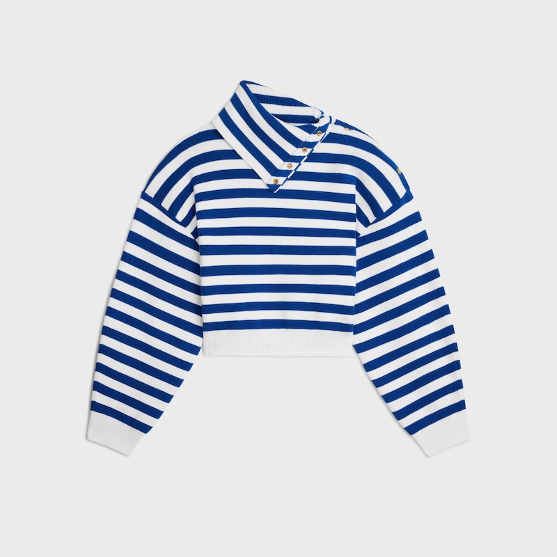 Pullover mit hohem Kragen aus Baumwolle - WEISS/K&Ouml;NIGSBLAU -  - 1 | CELINE
