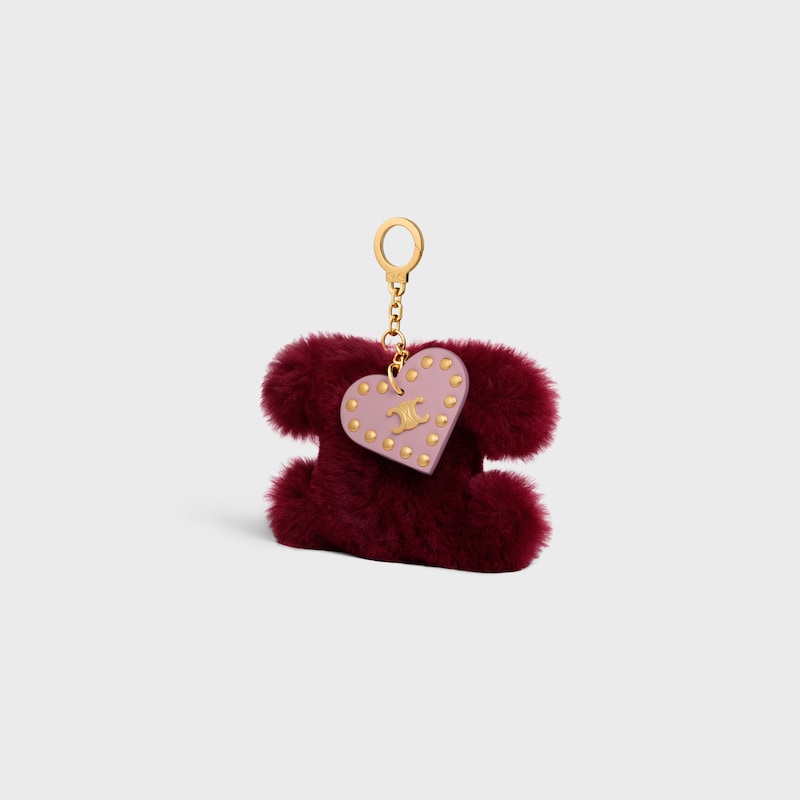 TRIOMPHE pom-pom Charm IN SHEARLING AND CALFSKIN - BURGUNDY / PINK - CHARMS AND ACCESSORIES - 1 | CELINE