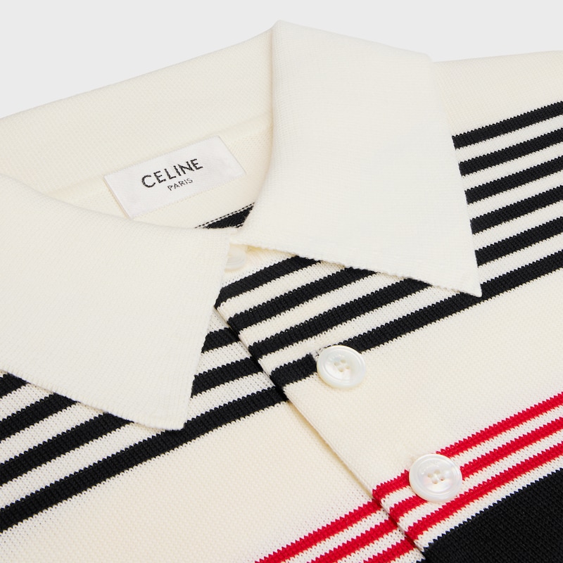 polo sweater IN striped cotton - WHITE/BLACK/RED -  - 1 | CELINE