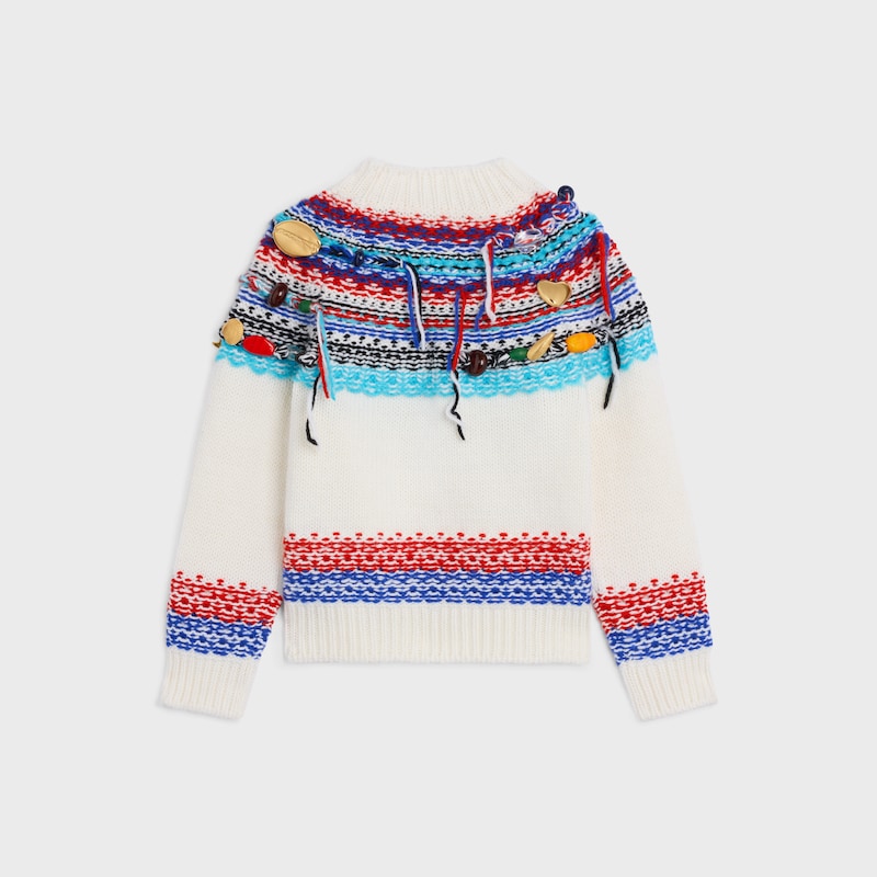 cropped crewneck sweater IN fair isle wool - WHITE/RED/BLUE -  - 1 | CELINE