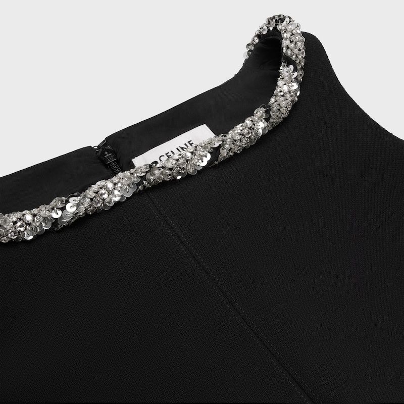 embroidered dress IN double wool crepe - BLACK -  - 1 | CELINE