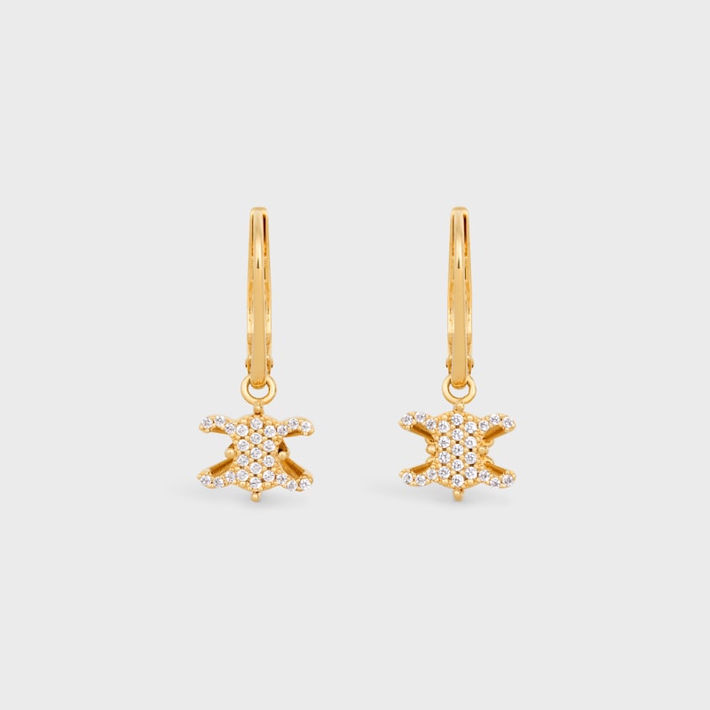 Triomphe Solitaire Sparkle Earrings in Strass and Brass with Gold Finish - GOLD - SUMMER SELECTION - 1 | CELINE