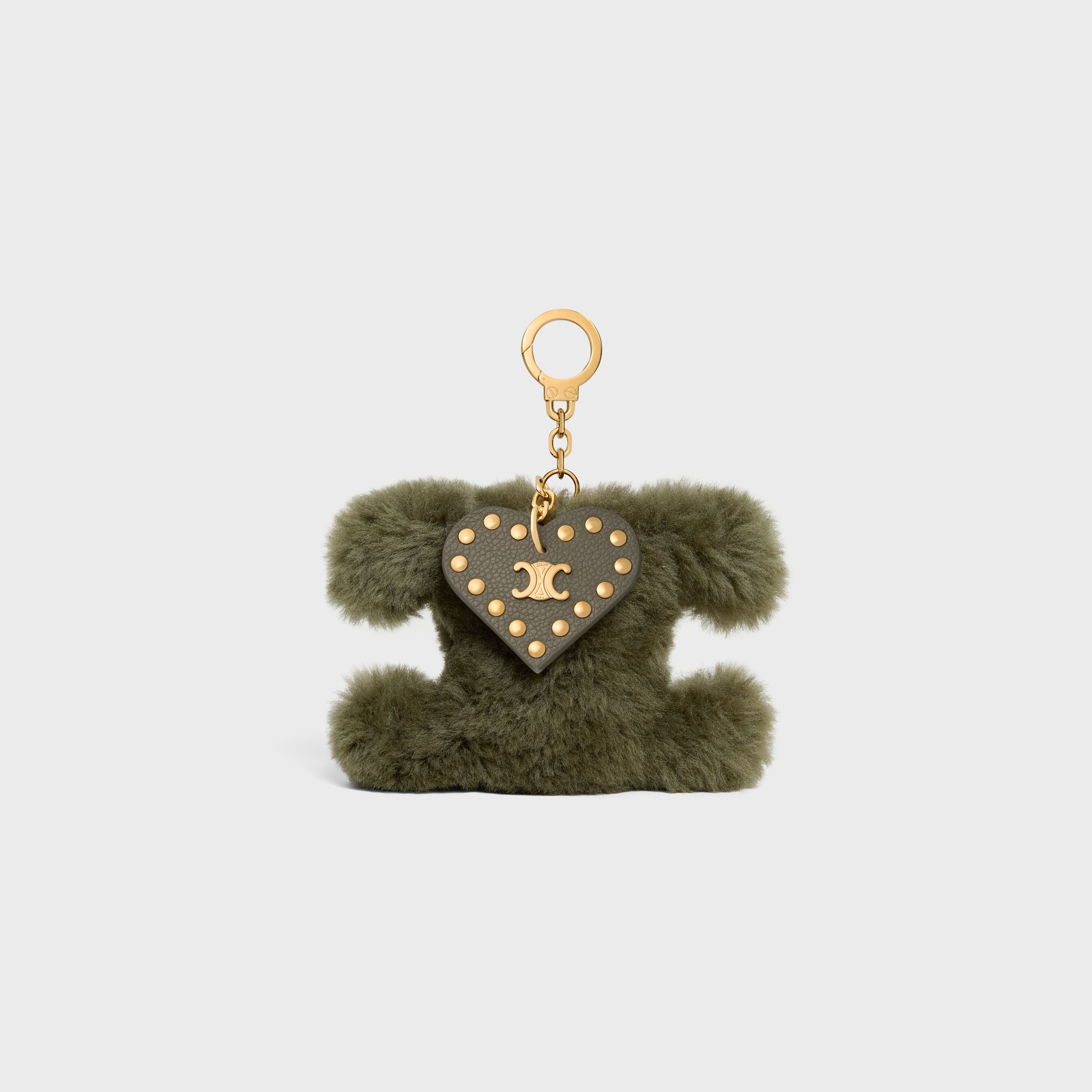 TRIOMPHE pom-pom Charm IN Shearling and Calfskin - Golden Khaki
