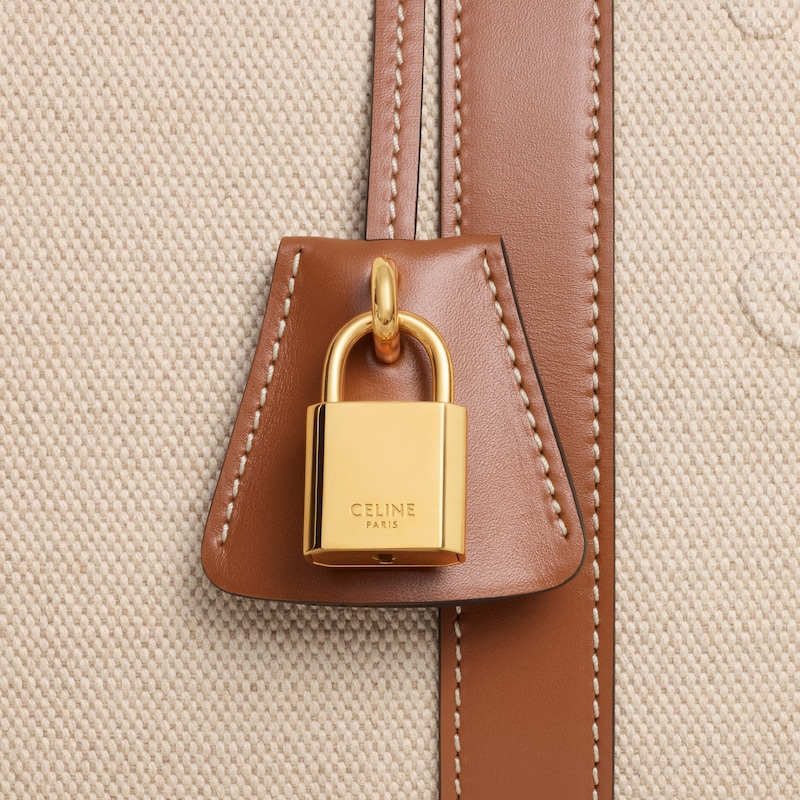 織物及牛皮革中號旅行袋 - 天然色 / 棕黃色 - 旅行用品 - 1 | CELINE