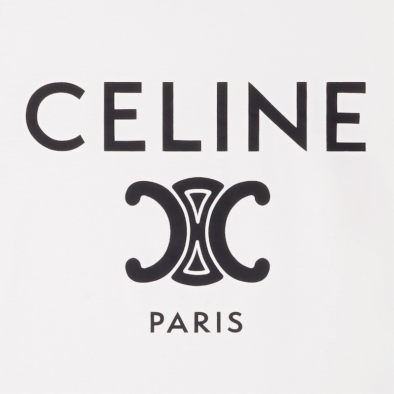 T-Shirt mit Celine Paris Aufn&auml;her aus Baumwolljersey - Wollwei&szlig; / Marineblau / Schwarz -  - 1 | CELINE