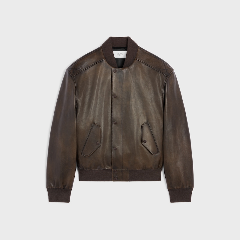 aviator teddy jacket in grained calfskin - EBENE -  - 1 | CELINE
