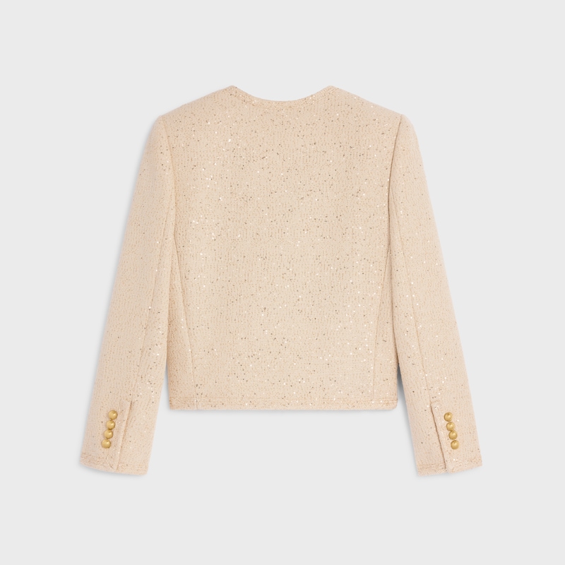 chelsea jacket in sequin silk tweed - SABLE BLANC/OR -  - 1 | CELINE