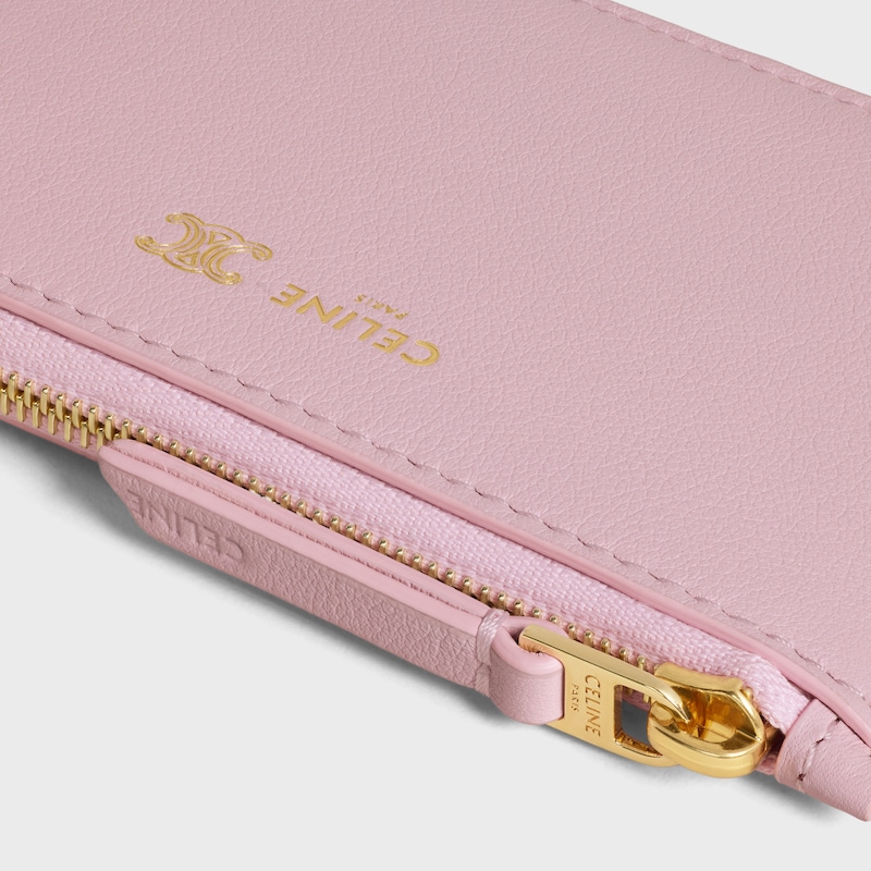 PORTA-CARTÕES LONGO COM ZIPPER EM COURO DE BEZERRO MACIO GRANULADO - ROSA SUJO / SYRAH - NOVO - 1 | CELINE
