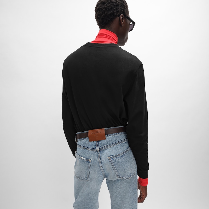 long sleeved t-shirt IN cotton jersey - BLACK / WHITE -  - 1 | CELINE