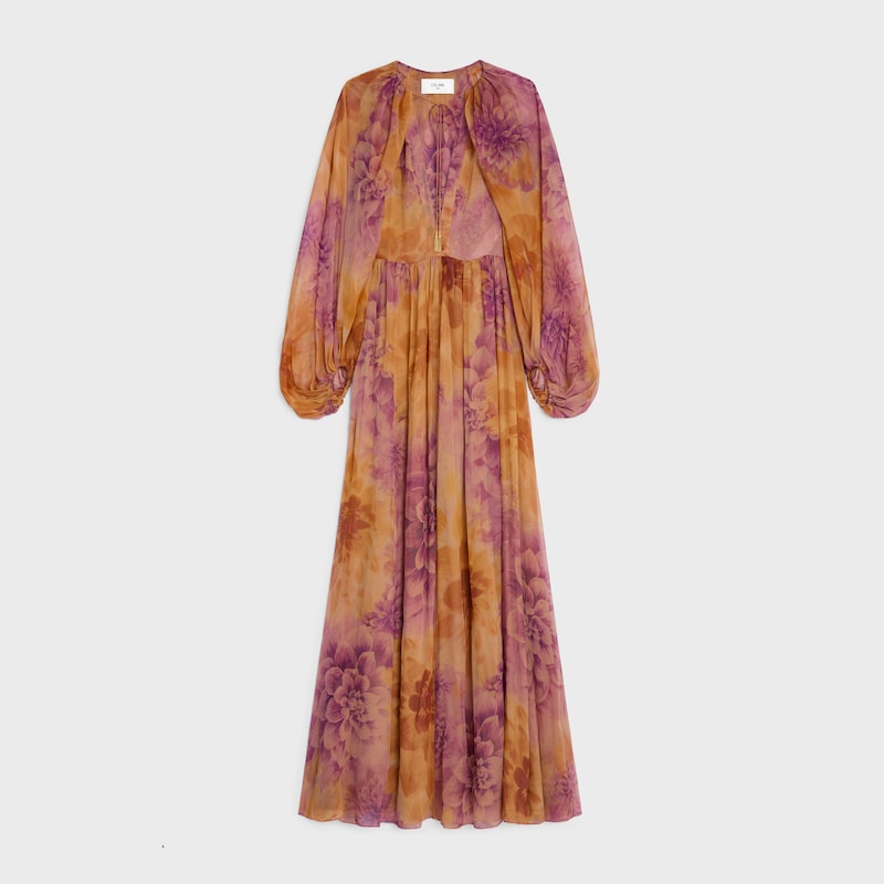 caftan dress IN silk muslin - CREAM/LILAC/ORANGE -  - 1 | CELINE