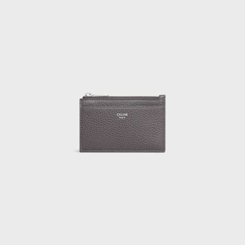 Zipped Card Holder IN GRAINED CALFSKIN - GREY - COIN AND CARD HOLDERS - 1 | CELINE