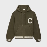 เสื้อสเวตเตอร์คอลเลจแบบมีฮู้ด วูล - สีกากี -  - 1 | CELINE
