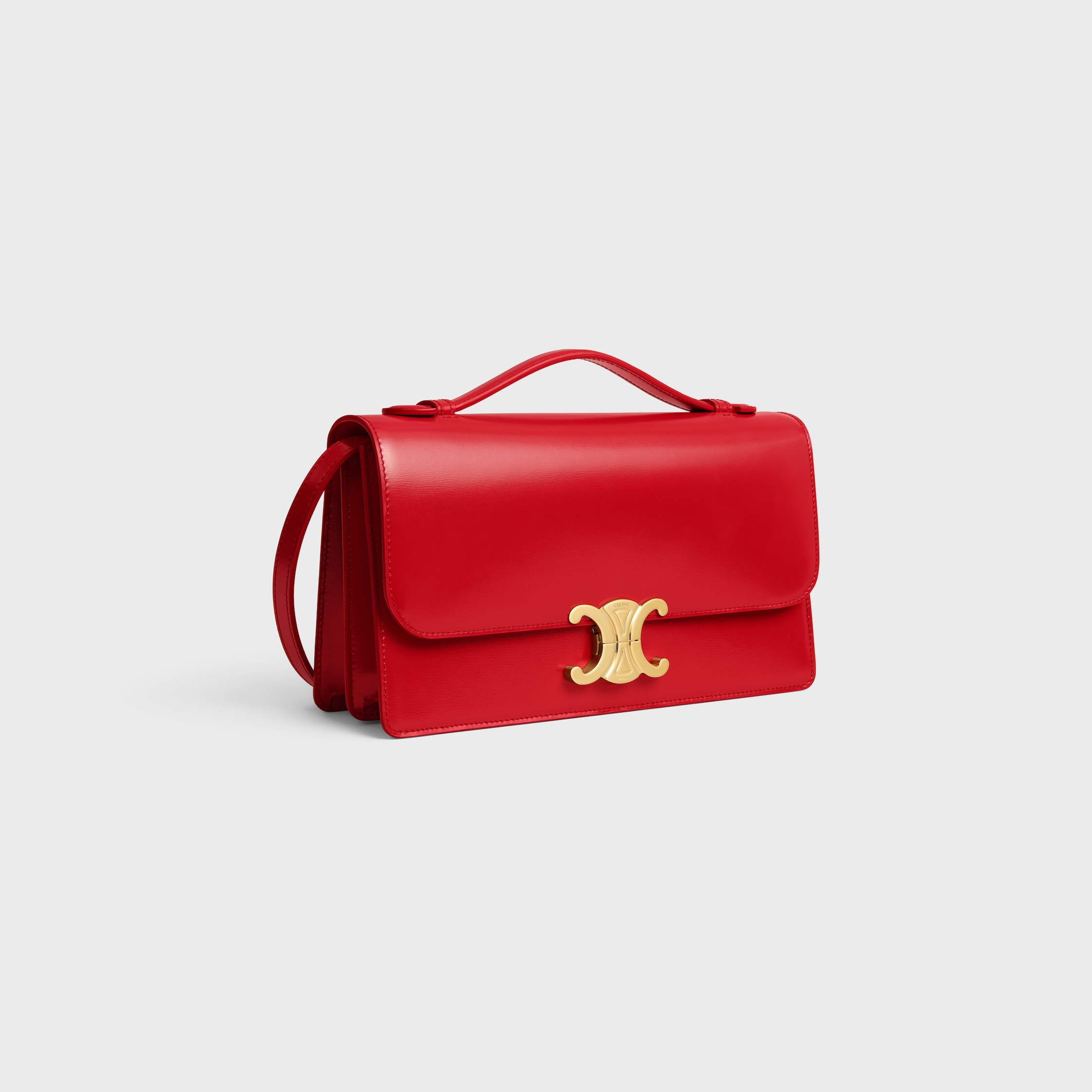★美品★セリーヌ ショルダーバッグ マカダム トリオンフ レッド CELINE セリーヌ ショルダーバッグ レッド トリオンフ ステッチ レザー