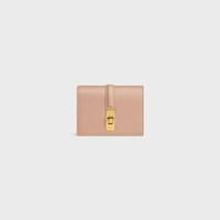 CARD HOLDER WITH FLAP 16 IN SATINATED CALFSKIN - Soft Peach - 16 - 1 | CELINE