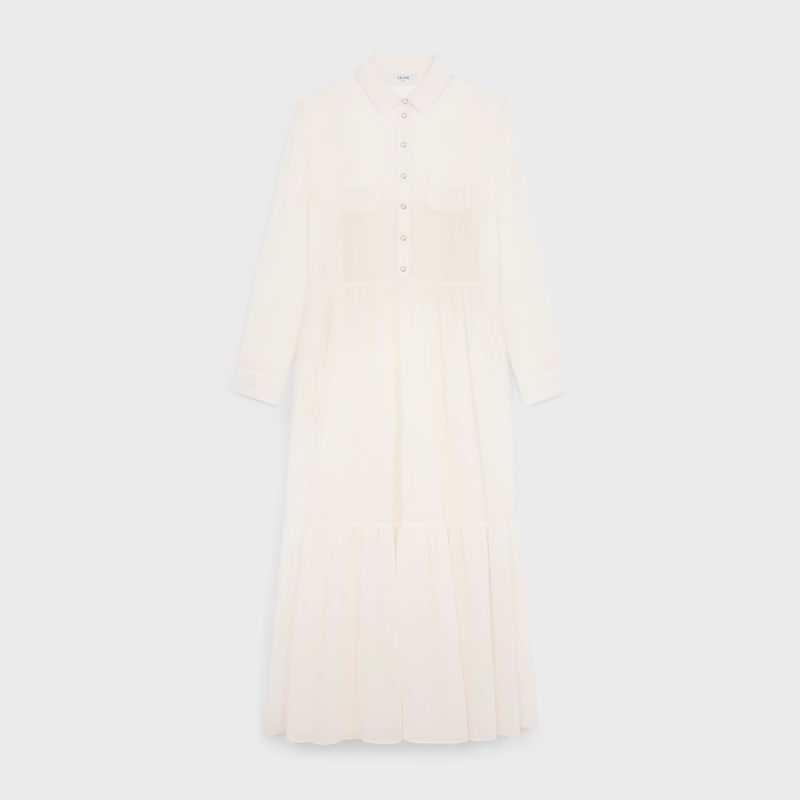 long shirt dress in cotton silk crepon - IVOIRE -  - 1 | CELINE