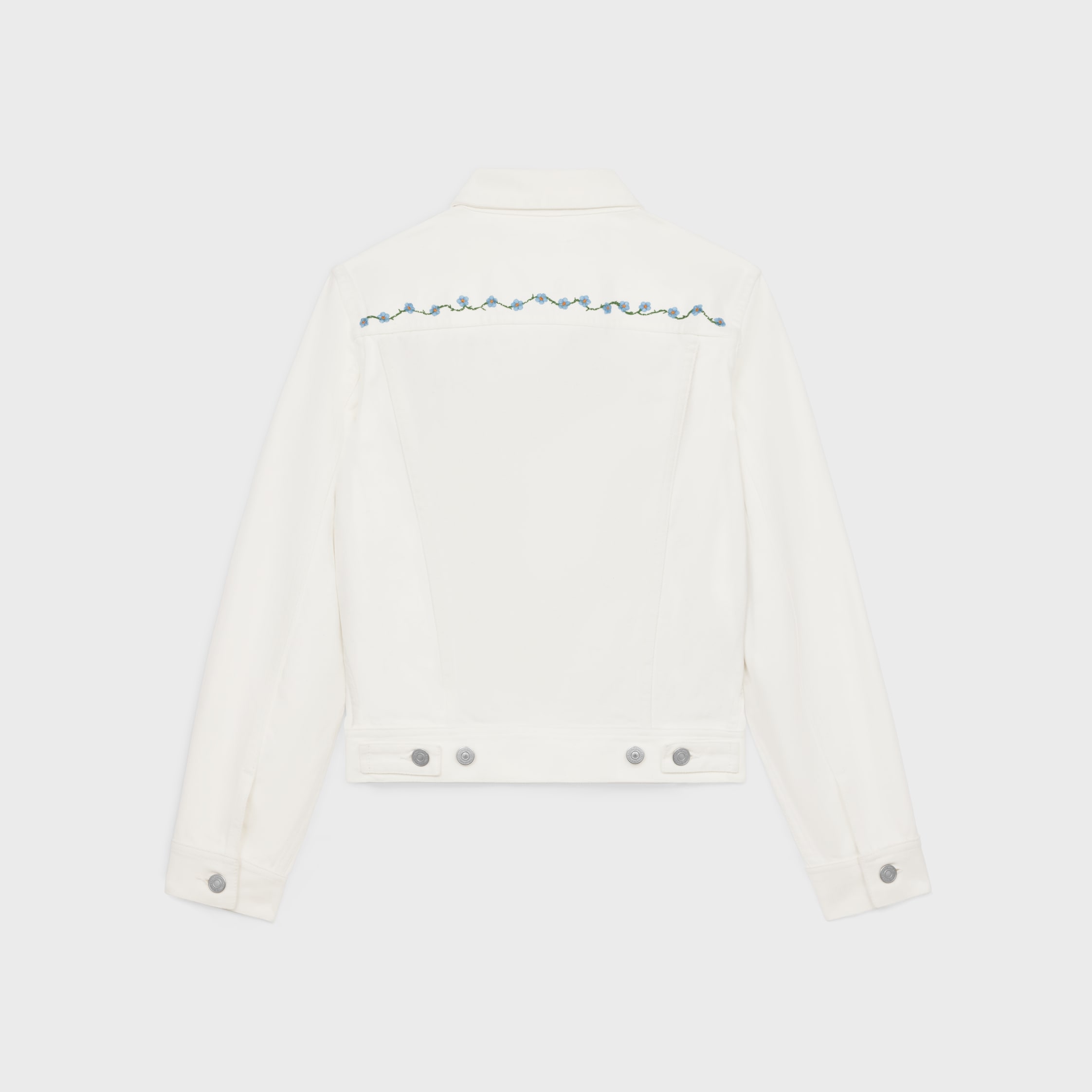EMBROIDERED TRUCKER JACKET IN RAW WASH WHITE DENIM - | CELINE
