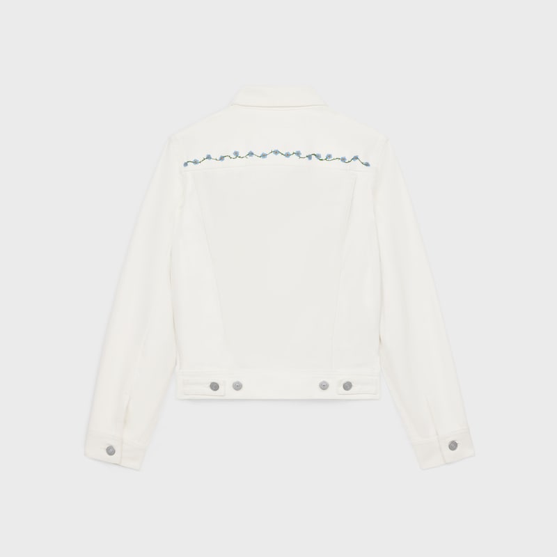 embroidered trucker jacket in raw wash white denim - RAW WASH -  - 1 | CELINE