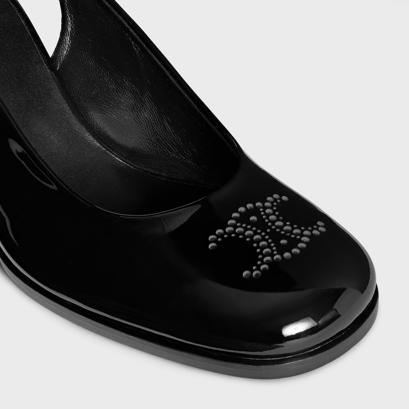CELINE LILY SLINGBACK AVEC TRIOMPHE PERFOR&Eacute; EN CUIR DE VEAU VERNI - Noir -  - 1 | CELINE