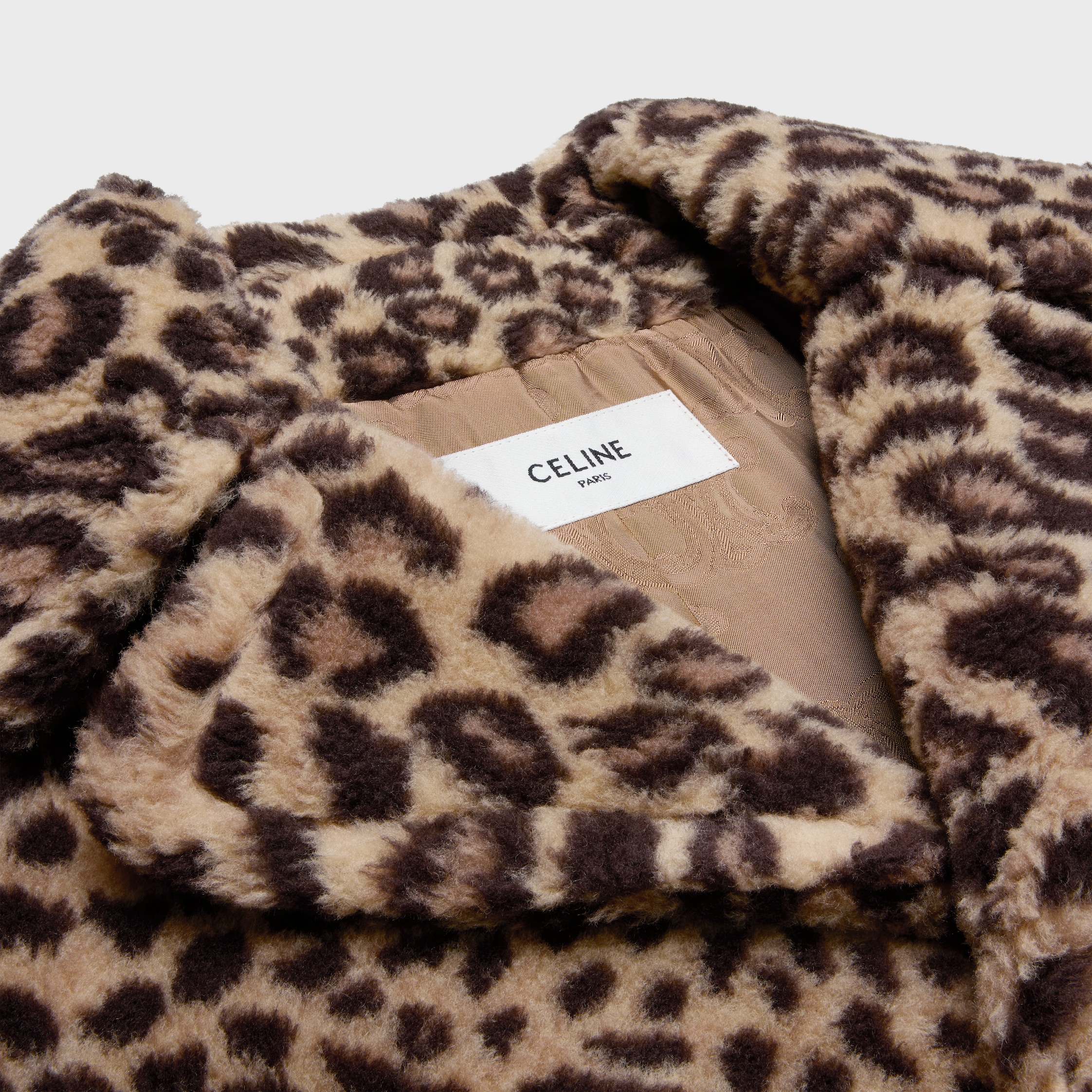 EGG-SHAPED PEACOAT IN LEOPARD WOOL - LEOPARD | CELINE