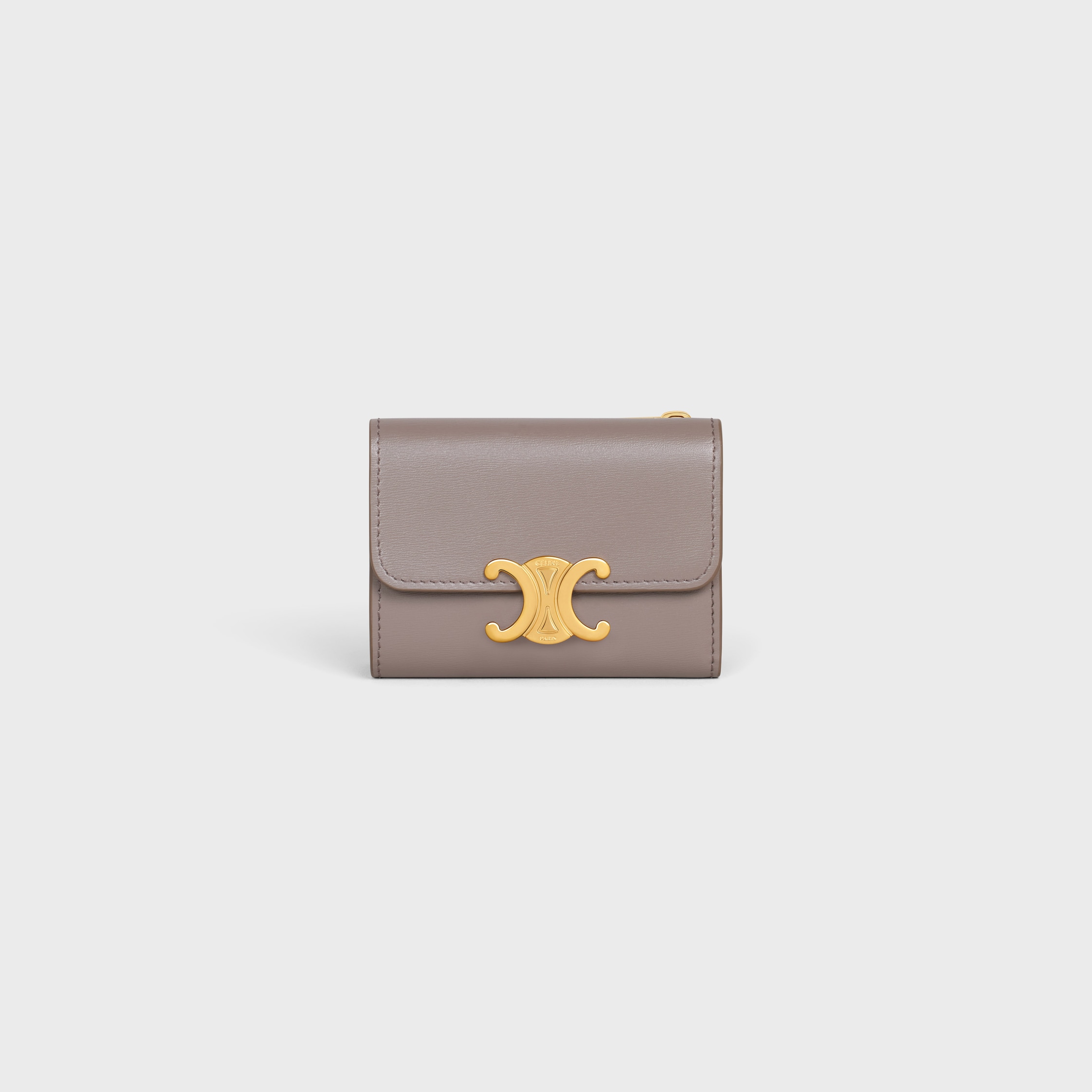 COMPACT WALLET WITH COIN TRIOMPHE IN Shiny calfskin - PEBBLE | CELINE