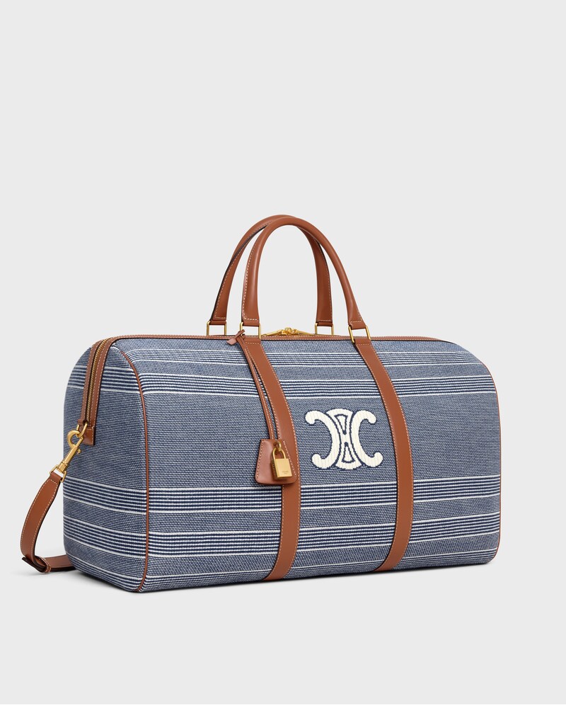 LARGE TRAVEL BAG IN JACQUARD TEXTILE AND CALFSKIN - BLUE / BEIGE - TRAVEL - 1 | CELINE