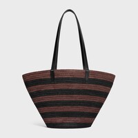 COUFFIN CELINE CLASSIC PANIER IN STRIPED RAFFIA AND CALFSKIN - BLACK / BROWN - PANIER - 2 | CELINE
