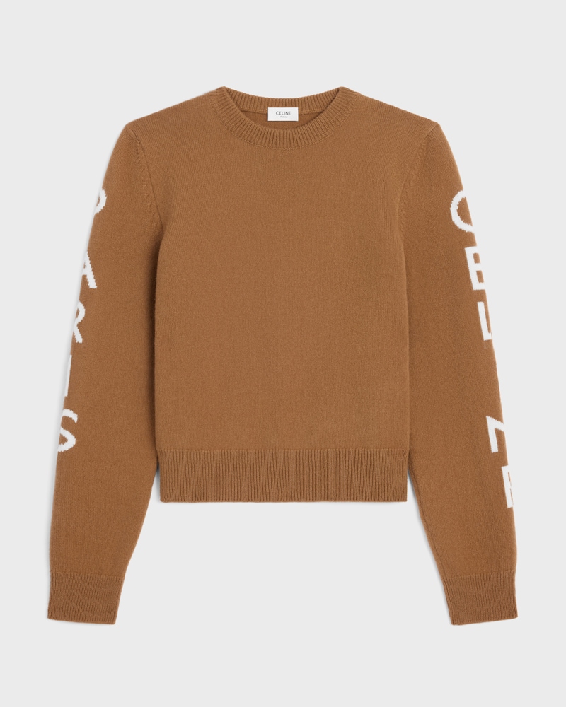 crewneck sweater IN wool cashmere - CAMEL/WHITE -  - 1 | CELINE