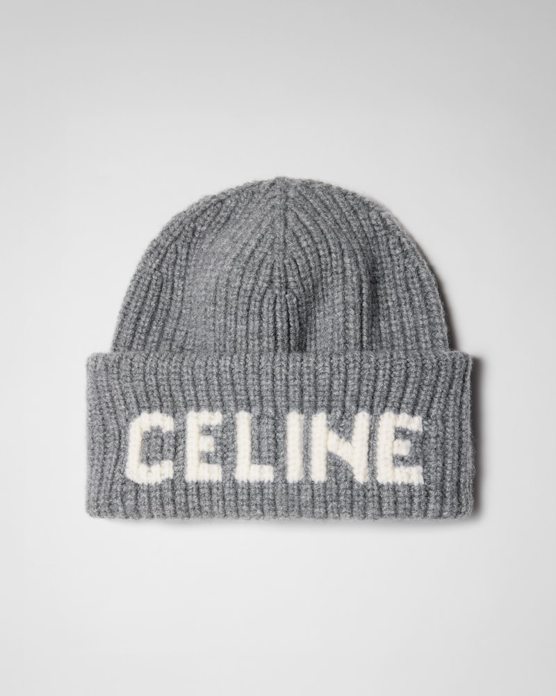 หมวกบีนนี่ทำจากผ้าวูลแคชเมียร์ - สีเทาอ่อน/สีเทา -  - 1 | CELINE