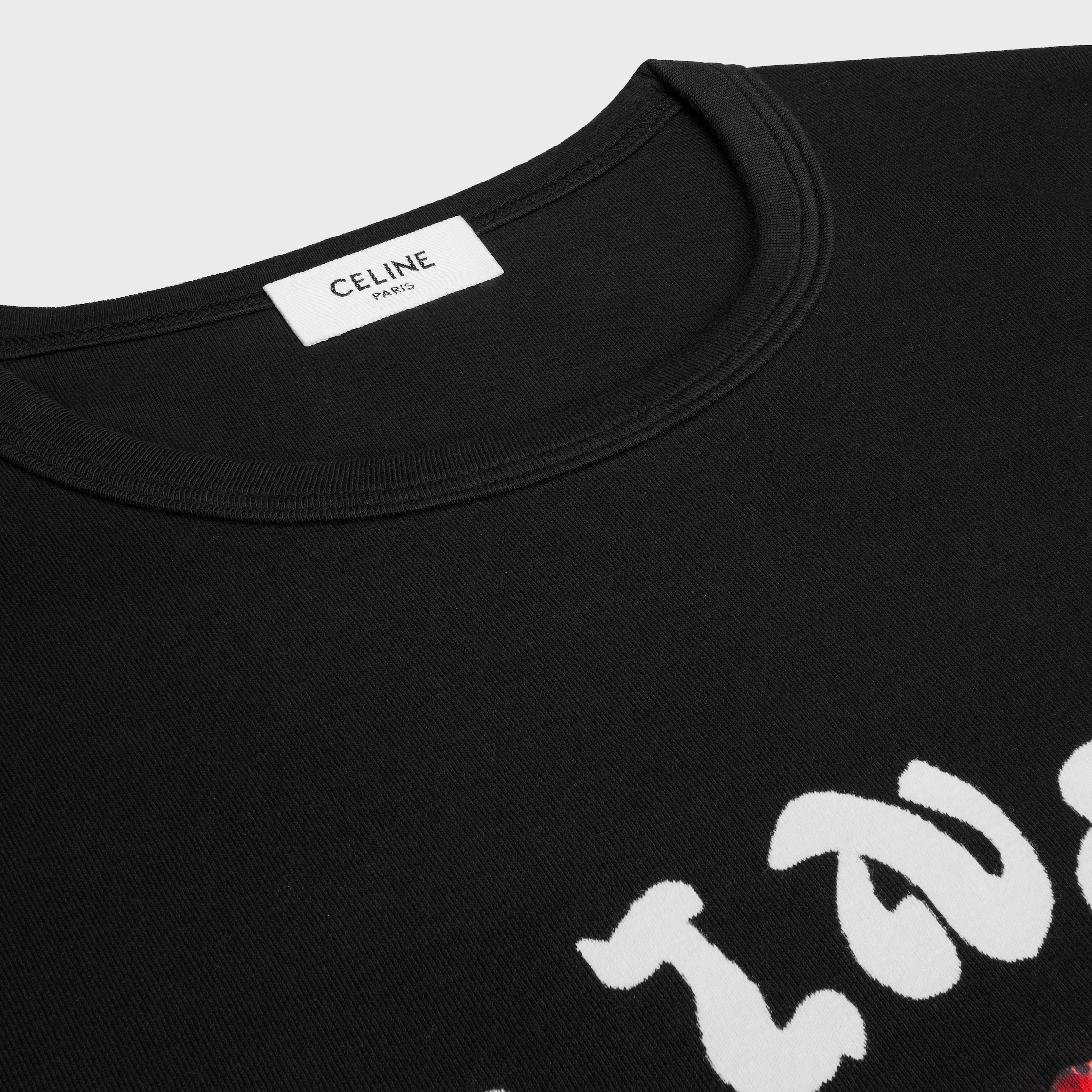 T-SHIRT IN RIBBED COTTON JERSEY - BLACK / WHITE / RED | CELINE