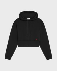 SUDADERA CORTA CON CAPUCHA DE FELPA DE ALGODÓN - NEGRO/ROJO CEREZA -  - 1 | CELINE