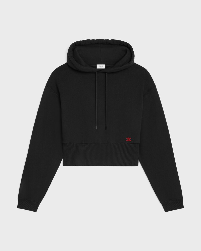 hoodie cropped molleton coton - BLACK/ROUGE CERISE -  - 1 | CELINE