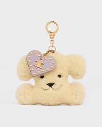 TRIOMPHE POM-POM CHARM IN Shearling and calfskin - NATURAL / MAUVE - CHARMS AND ACCESSORIES - 1 | CELINE