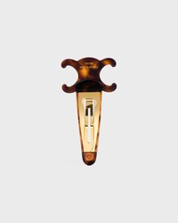 Celine Large Snap Hair Clip in Acetate and Steel - DARK HAVANA / GOLD - HAIR ACCESSORIES - 2 | CELINE