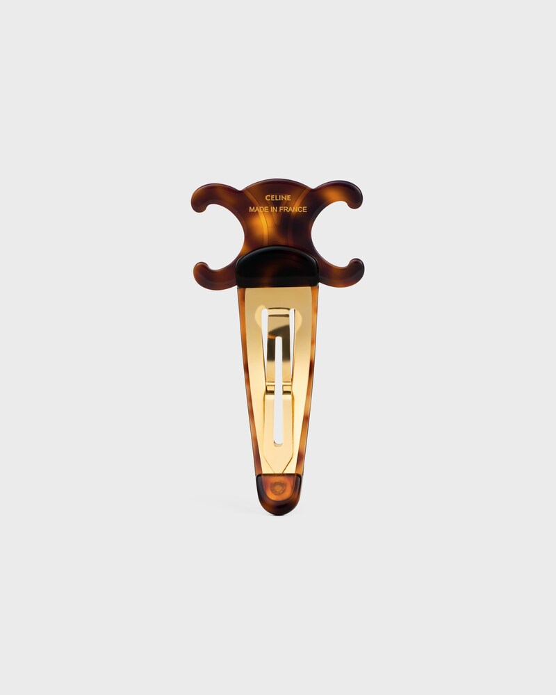 Celine Large Snap Hair Clip in Acetate and Steel - DARK HAVANA / GOLD - HAIR ACCESSORIES - 1 | CELINE