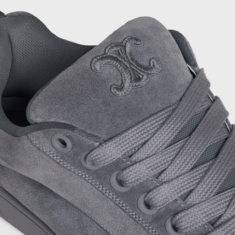 CELINE HUNTINGTON LOW LACE-UP SNEAKER IN SUEDE CALFSKIN AND MESH - GREY -  - 1 | CELINE