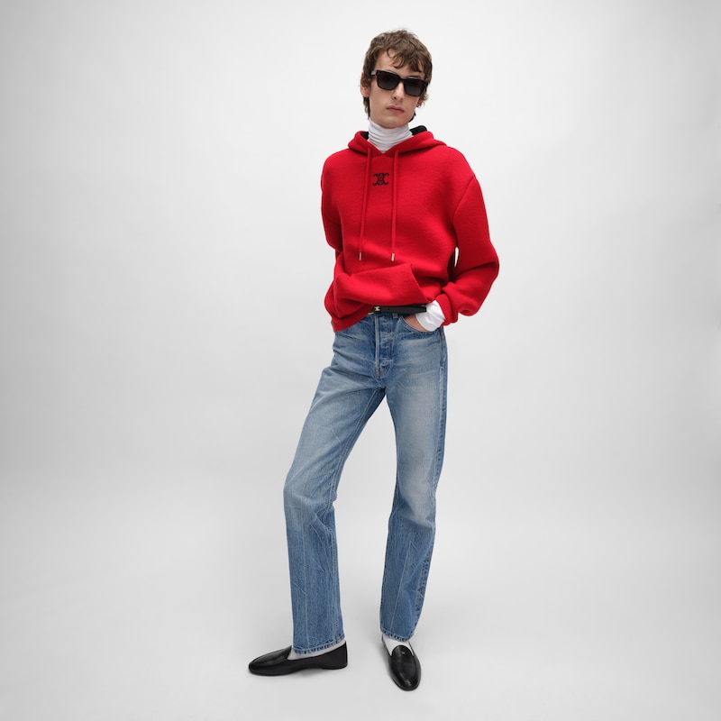 hooded sweater IN cashmere - RED/BLUE/BLACK -  - 1 | CELINE