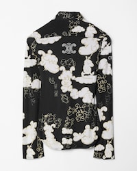 SNAP FRONT SLIM FIT SILK JERSEY SHIRT - BLACK/WHITE/BEIGE -  - 2 | CELINE