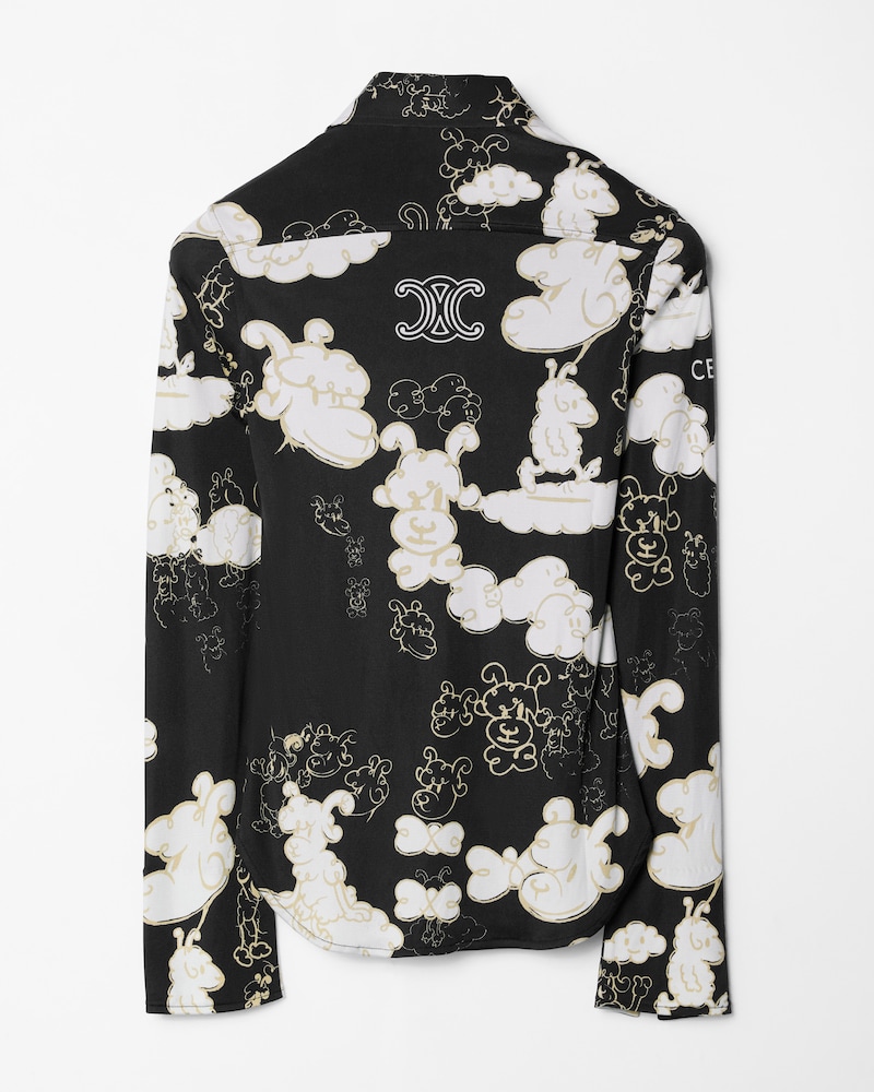 SNAP FRONT SLIM FIT SILK JERSEY SHIRT - BLACK/WHITE/BEIGE -  - 1 | CELINE