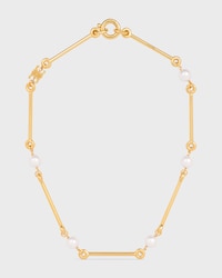 Les Perles Celine Straight Necklace in Resin Pearls and Brass with Gold Finish - GOLD / IVORY - NECKLACES - 1 | CELINE