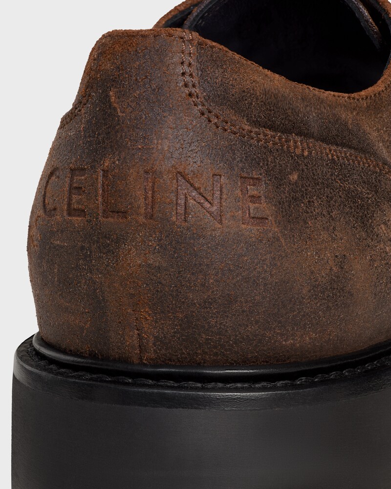 CELINE MARGARET DERBY IN WAXED SUEDE CALFSKIN - DARK BROWN -  - 1 | CELINE